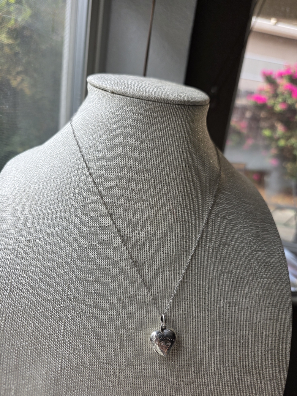 Vintage 925 Sterling Silver Ornate Puffy Heart Pendant Necklace 18” - Picture 14 of 14